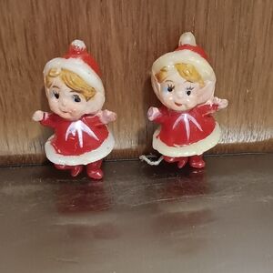 1960s MCM kitschy pixie elf girl figurines Christmas Santa Mini